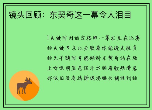 镜头回顾：东契奇这一幕令人泪目