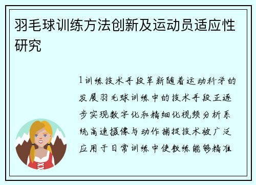羽毛球训练方法创新及运动员适应性研究